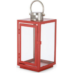 Coincasa γυάλινο φανάρι με μεταλλικό σκελετό 20 x 20 x 51 cm - 007218461 Κόκκινο