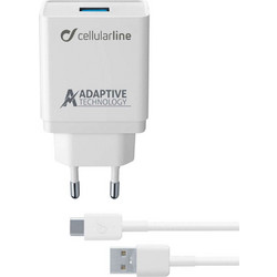 Cellular Line Φορτιστής με Καλώδιο USB-C με Θύρα USB-A 15W White