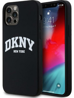 DKNY Liquid Silicone White Printed Logo MagSafe Back Cover Black (iPhone 12 / 12 Pro)