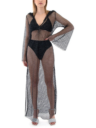 NET LONGSLEEVE MAXI HOODIE DRESS WOMEN ZOYA