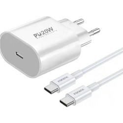 Foneng EU39 Φορτιστής με Καλώδιο USB-C με Θύρα USB-C 20W Power Delivery White