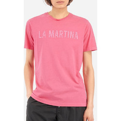 LA MARTINA T-SHIRT ΛΑΙΜΟΚΟΨΗ ΡΟΖ 100%ΒΑΜΒΑΚΙ ΜΕ ΣΤΑΜΠΑ LOGO ΕΜΠΡΟΣ SLIM FIT ΓΡΑΜΜΗ
