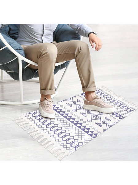 Ορθογώνιο Χαλί σε Σχέδιο Ψάθας 60x90cm Μπλε και Άσπρο
