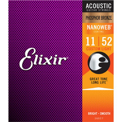 Elixir Strings 16027 Σετ 6 Χορδές Ακουστικής Κιθάρας Phosphor Bronze 11-52" Custom Light Tension