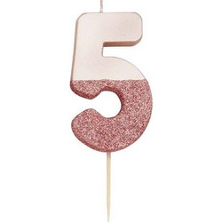 Kεράκι Nούμερο 5 Pοζ Xρυσό Mε Glitter Talking Tables