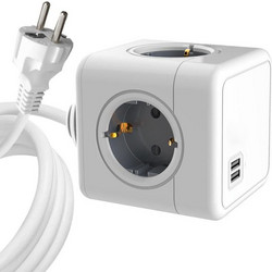 MicroConnect - 4 Way Schuko, 2 USB Ports Power Cube - With 1,5m Cable - Electronics