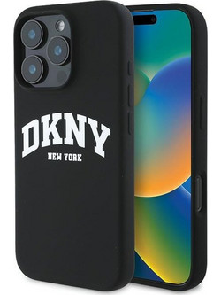 DKNY Liquid Silicone White Printed Logo MagSafe - θήκη για Apple iPhone 16 Pro - Μαύρο