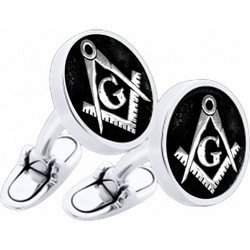 Μανικετόκουμπα Personal Jewel ασήμι 925 στρογγυλά με Εξώγλυφη Χάραξη - Σύμβολο Μασονικό Διαβήτη