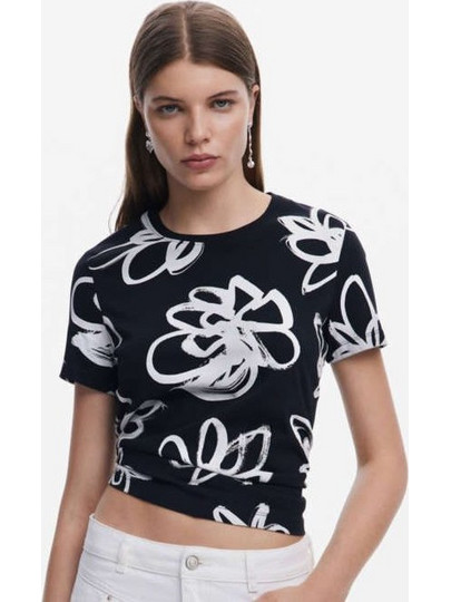 DESIGUAL 25SWTK26/2000 T-shirt FLORAL ΜΑΥΡΟ