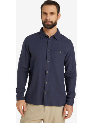 Outventure Travel Mens Linen LS Shirt Ανδρικό Πουκάμισο Λινό Μακρυμάνικο Μπλε