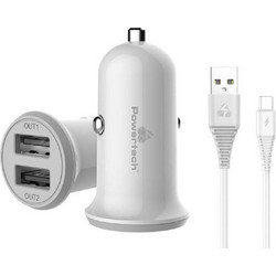 Powertech Φορτιστής Αυτοκινήτου 3.4A με Θύρες: 2xUSB μαζί με Καλώδιο Micro-USB Λευκός