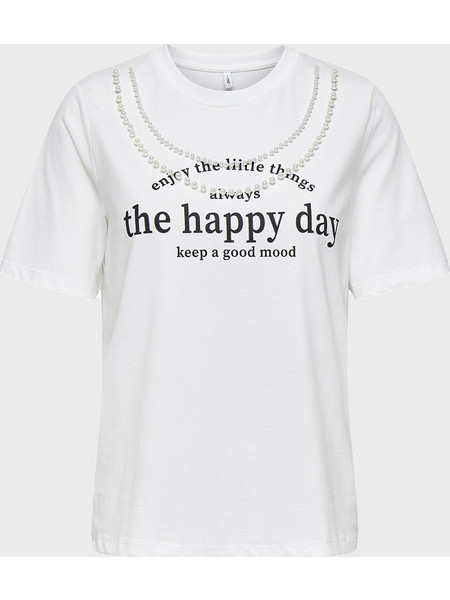 ONLY ONLJOLLY LIFE S/S BOXY PRINT TOP JRS 15356166-Cloud DancerPearlneckprinthappyday OffWhite
