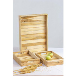 Δίσκοι σερβ. Teak wood set 3/29x39x5/18x26x5cm - Plastona