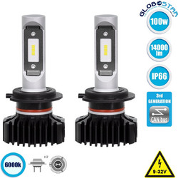 GloboStar(R) 85637 H7 X1 Line KIT Βασικού Φωτισμού Αυτοκινήτου & Φορτηγού 3nd Generation Can-Bus Series LED CREE CXB 100W 14000lm DC 9-32V Αδιάβροχο IP66 Ψυχρό Λευκό 6000K