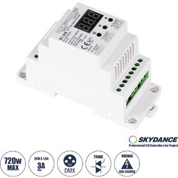 SKYDANCE-S1-DR 70670 AC Trailing Edge DMX Dimmer Ράγας με 2 x 1.5A 360W Κανάλια AC 220-240V 3A 720W Max IP20 - DMX512 & RDM - Μ11.5 x Π5 x Υ6.5