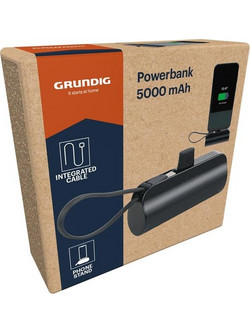 Grundig Powerbank 5000mAh με Ενσωματωμένο Καλώδιο και Βάση Κινητού σε Μαύρο Χρώμα, 35615 - Grundig