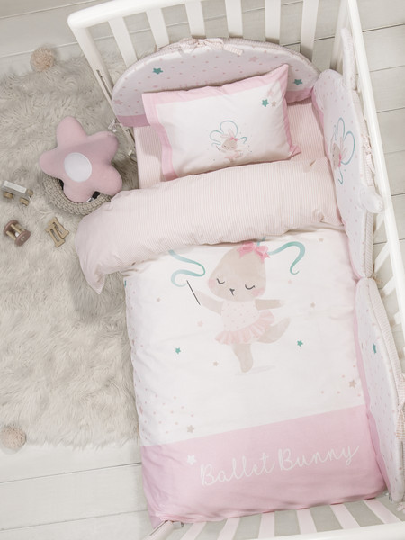 Σετ Παπλωματοθήκη Κούνιας 110x145 Nima Ballet Bunny White-Pink