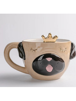 3D Κεραμική Κούπα 500ml Σκυλάκι Pug με Στέμμα