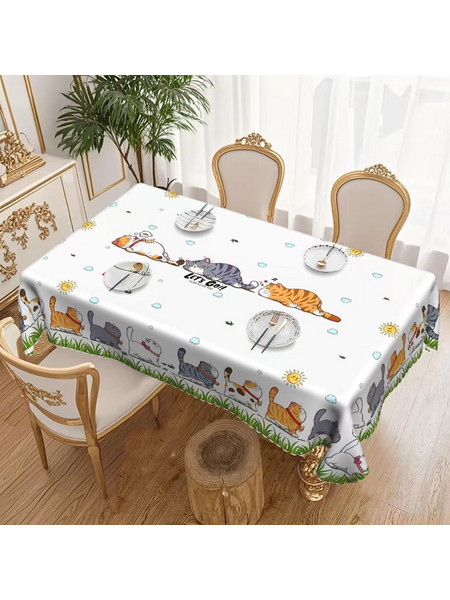 Τραπεζομάντηλο Λευκό Με Γάτες 220x152cm