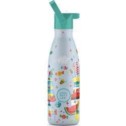 Cool Bottles Ζαχαρωτά Παιδικό Παγούρι Θερμός Ανοξείδωτο BPA Free με Καλαμάκι Γαλάζιο 350ml