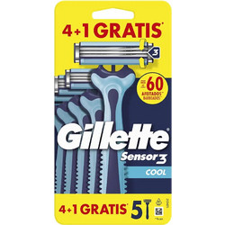 Gillette Sensor 3 Cool Ξυραφάκι μιας Χρήσης με 3 Λεπίδες & Λιπαντική Ταινία 5τμχ