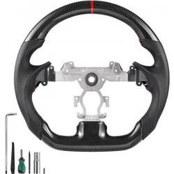 Τιμόνι VEVOR για Infiniti G37 2007-2013, Τιμόνι από ανθρακονήματα σε σχήμα D με επίπεδο κάτω μέρος, Δερμάτινη λαβή με αντιολισθητική υφή και ακριβείς ραφές, Ανταλλακτικά αξεσουάρ για Infiniti, Μαύρο