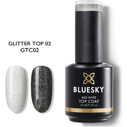 Bluesky UV Gel Polish No Wipe Gtc02 Silver Hue Top Coat Glitter Ημιμόνιμο Βερνίκι Νυχιών 15ml