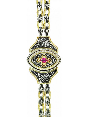 Βραχιόλι Anastasios Creations ασήμι 925 βυζαντινό με κόκκινο ζιργκόν FB227