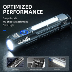LED Επαναφορτιζόμενος Φακός 1900LM 5000mAh IP66 με 8 Λειτουργίες - Μαγνήτη - 1 Μπαταρία 21700 και Γάντζο σε Ψυχρό και Κόκκινο Φωτισμό SQ03 Μαύρος