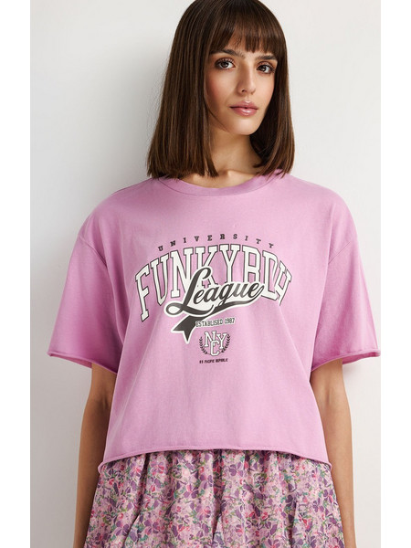 Funky Buddha Printed Cropped T-Shirt Γυναικείο (FBL013-159-04-PINK-MIST) Φούξια