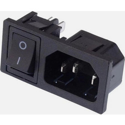 GBC 22.0306.05 IEC C14 Αρσενικό Βύσμα Πάνελ - 3 Πόλοι 10A 250V, Διακόπτης & Faston 6.3mm