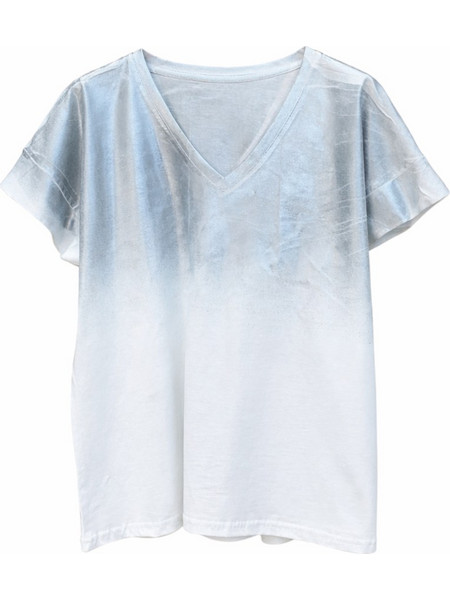 Metallic Foil V-Neck T-Shirt | Y2K Silver Grey