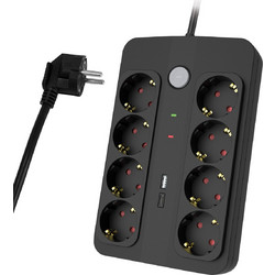 POWERTECH πολύπριζο ασφαλείας PT-1535, 8 θέσεων, με USB & USB-C θύρες, 16A, 1.5m, μαύρο