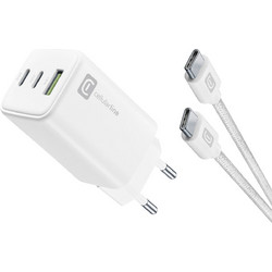 Cellular Line GAN65TABW Φορτιστής με Καλώδιο USB-C με Θύρα USB-A & 2 Θύρες USB-C 65W Power Delivery