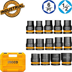 Καρυδάκια Impact-Αέρος 1/2" Σετ 14 Τεμαχίων & Bαλίτσα INGCO HKISSD12141