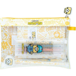 Minions - Σετ Γραφικής Ύλης με 3 x Σημειωματάρια Μεγέθους A6, Μολύβι με Topper, 2 Clips, Sticky Notes, Κασετίνα, 4 x Σκιαγραφικά, 2 x Αυτοκόλλητα και Στυλό