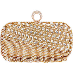 4Queens Τσαντάκι Clutch με Κρύσταλλα Gold 19x11x4.5cm