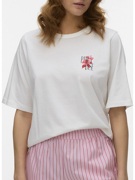 VERO MODA VMNAOMI TOVA SS TOP BOX JRS 10341950-Snow WhiteHIBISCOUS PARADISE OffWhite