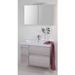 PoliHome Σετ Έπιπλο Μπάνιου με Νιπτήρα & Καθρέπτη Sfera 80cm Δρυς