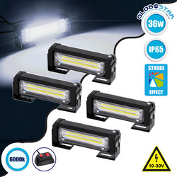 GloboStar(R) 85034 PRO Series ΣΕΤ 4 x Μπάρες Σήμανσης Οχήματος Ασθενοφόρου για Αυτοκίνητα & Φορτηγά 13 Προγραμμάτων Φωτισμού LED CREE CXB COB 36W DC 10-30V Αδιάβροχο IP65 Ψυχρό Λευκό 6000K