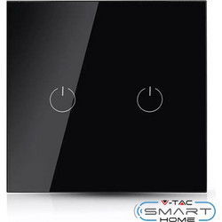 WiFi Χωνευτός Διακόπτης Αφής Διπλός (Amazon Alexa & Google Home) Μαύρο Σώμα 8424 V-TAC