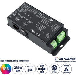 GloboStar 73144 S3-DX SKYDANCE AC DMX512 High Voltage LED Strip Decoder 3 Καναλιών AC 110-240V 3 x 1.5A 360W - Max 4.6A 360W - IP20 Π16.5 x Π7 x Υ3.7cm