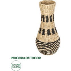 GloboStar Artificial Garden BOLOGNA 21228 Διακοσμητικό Πλεκτό Καλάθι - Κασπώ Γλάστρα - Flower Pot Μπεζ με Μαύρο Π20 x M20 x Υ42cm