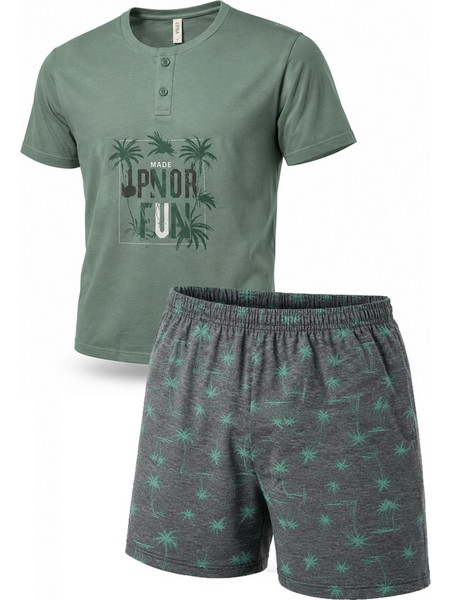 JOIN Ανδρική Καλοκαιρινή Πυτζάμα Μπλε με Palm Print Βερμούδα F51662-3 Χακί