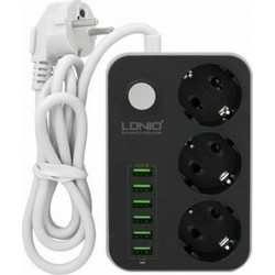 Ldnio Πολύπριζο 3 Θέσεων με Διακόπτη, 6 USB και Καλώδιο 1.6m Μαύρο SE3631