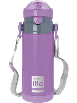 Ecolife Kids Thermos Παιδικό Μπουκάλι Θερμός Ανοξείδωτο με Καλαμάκι Μωβ 400ml