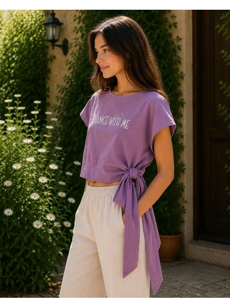 Κρουαζέ πουκάμισο FLOWER για κορίτσια σε μοβ χρώμα ONE SIZE, σε regular fit γραμμή