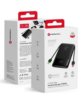 Forcell F10K6 Multicharge Power Bank 10000mAh 22.5W με Ενσωματωμένα Καλώδια USB-C & Lightning PD QC3.0 Black