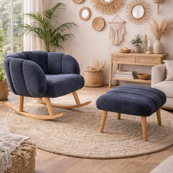 Papatya Κουνιστή Πολυθρόνα με Υποπόδιο Ανθρακί Lotus 251BLS1154 70x42x94/45x45x45cm