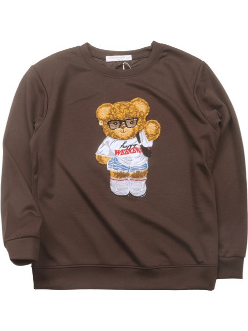Εφηβική μπλούζα φούτερ unisex Happy Weekend καφέ